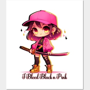 Chibi Samurai Girl Bleed Black n Pink Posters and Art